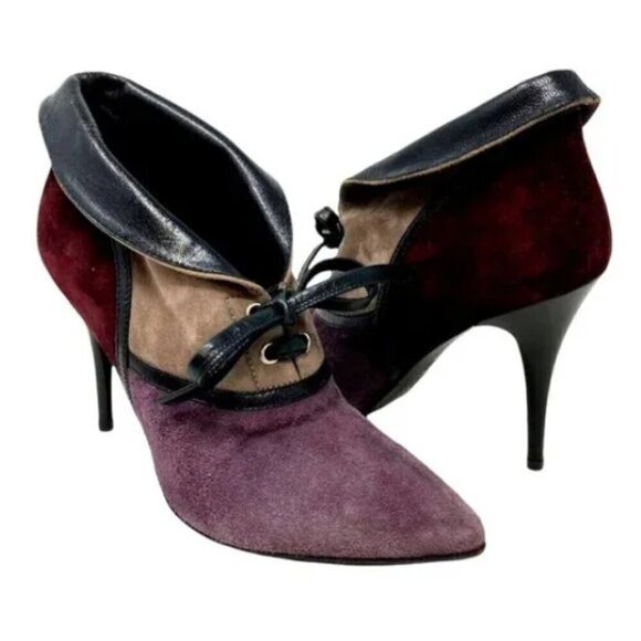 Venezia Shoes - Stephen Venezia Colorblock Italian Suede Pointed Toe Heels - Size 8.5